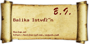 Balika István névjegykártya